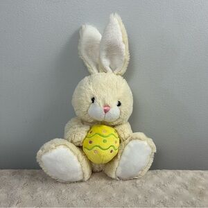 Hugfun Bunny Rabbit Plush Stuffed Animal Holding Easter Egg Yellow Cream White